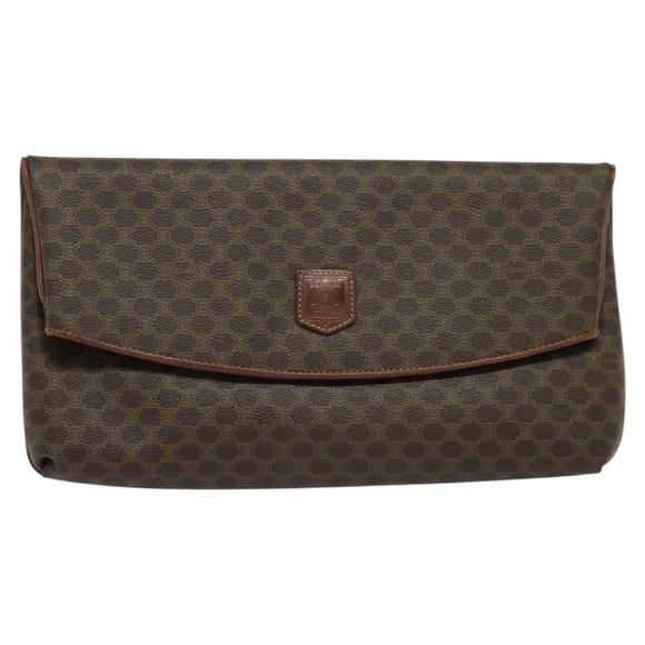 CELINE Macadam Canvas Clutch Bag PVC Leather Brown Gold Auth bs23653 - Picture 2 of 16